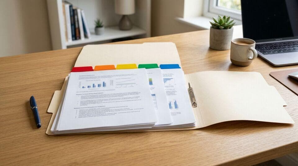 Kalender mit eingekreistem Datum neben einem Bürodokument