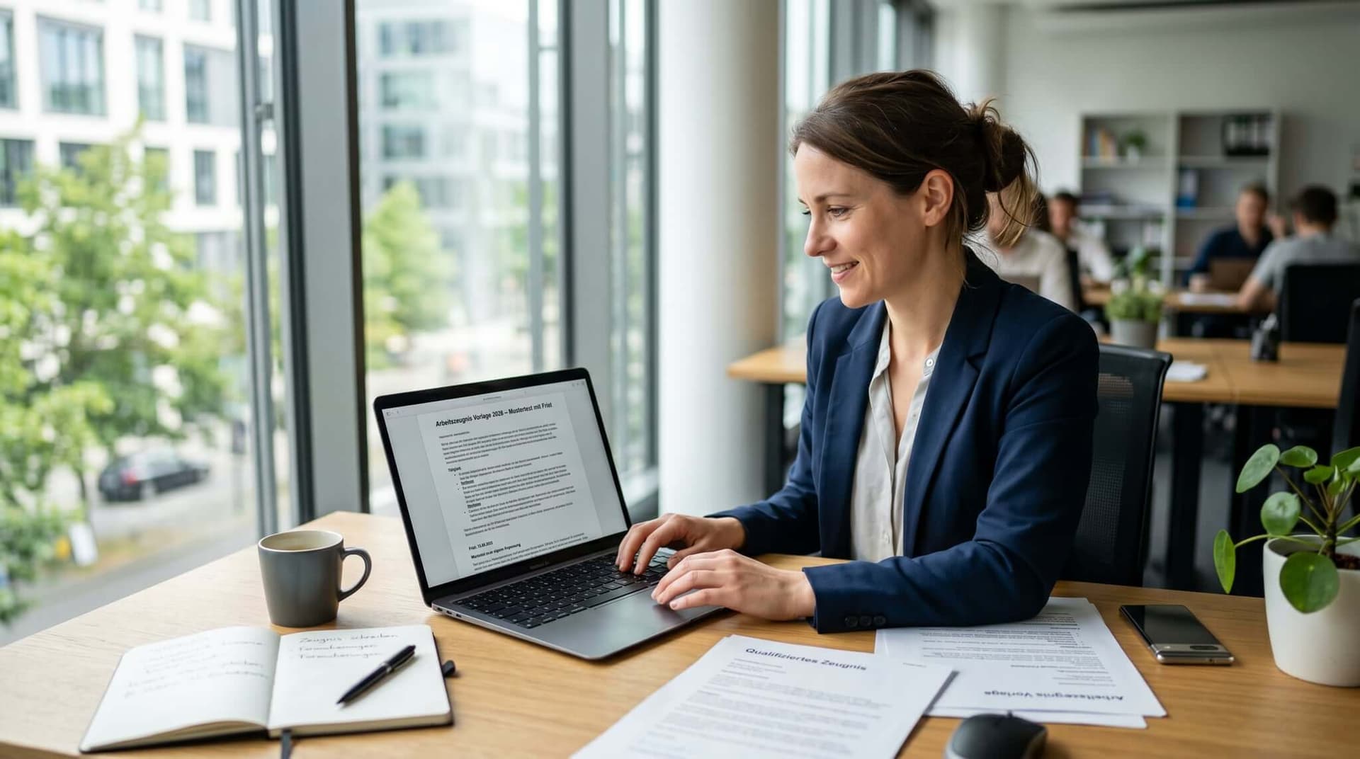Arbeitszeugnis selbst schreiben 2026 — Vorlage mit Frist und Mustertext am Laptop