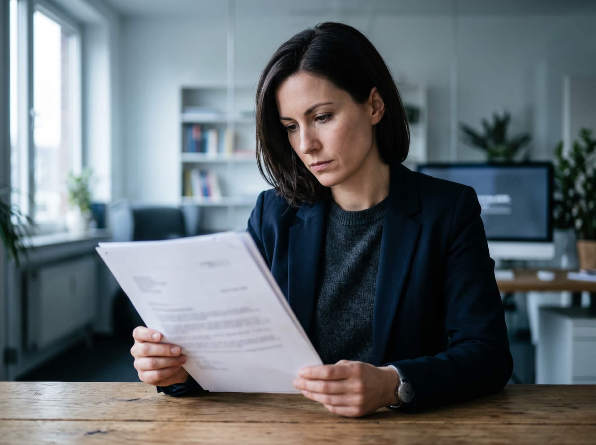 Person liest die Gesamtbeurteilung eines mehrseitigen Arbeitszeugnisses